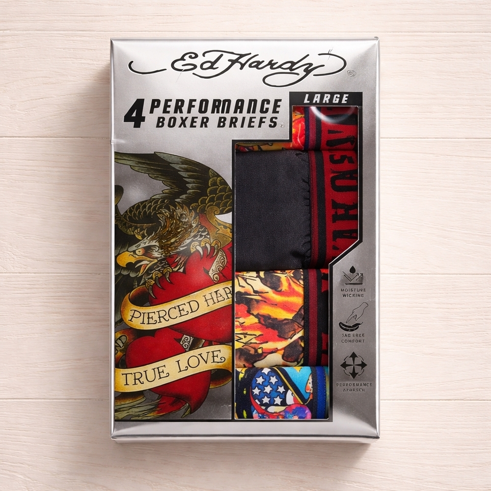 Nwt Ed Hardy 4pk Mens Performance Boxer Briefs Large New